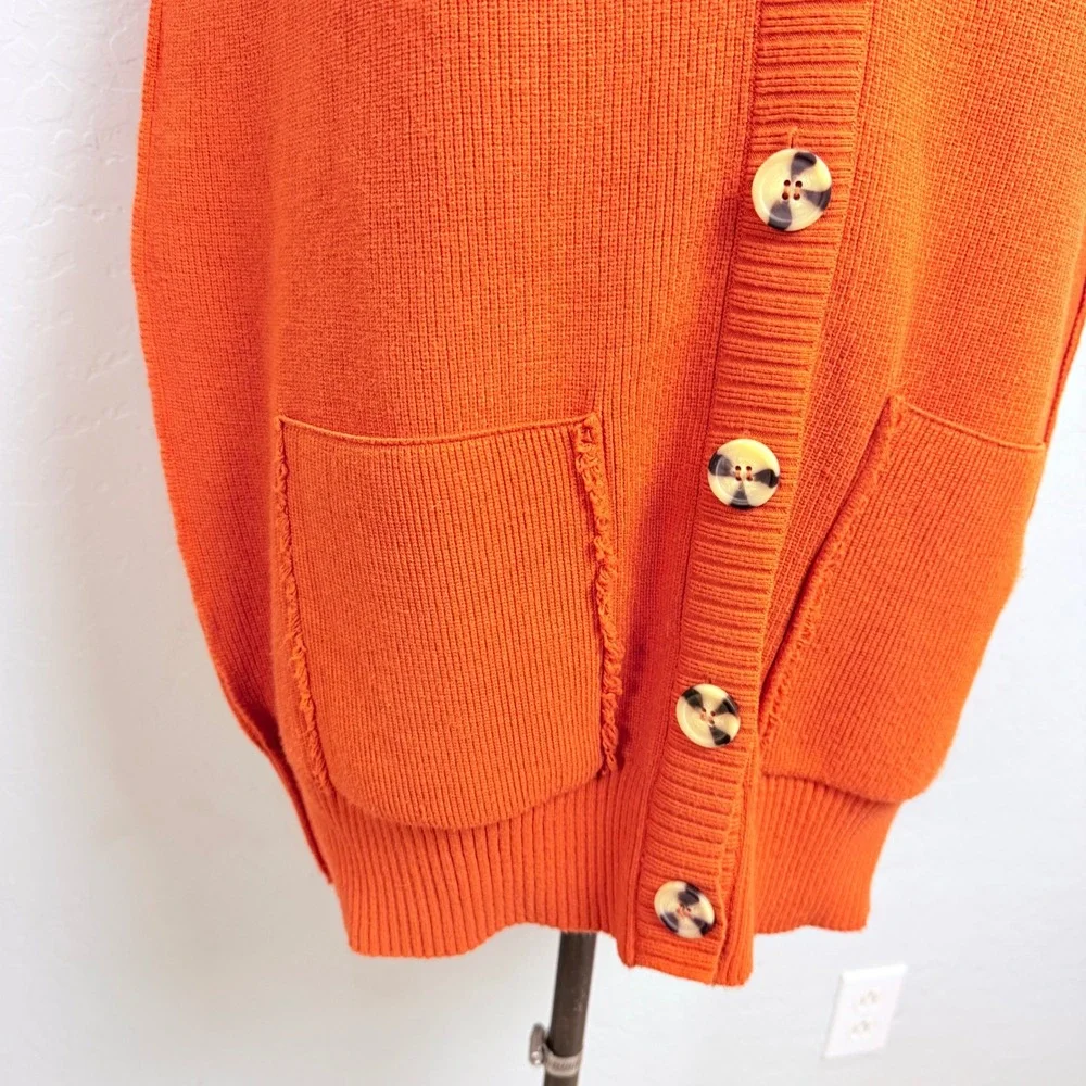 Free‎ People Orange Oversized Cardigan Sweater Vest Ribbed Knit Button Front M